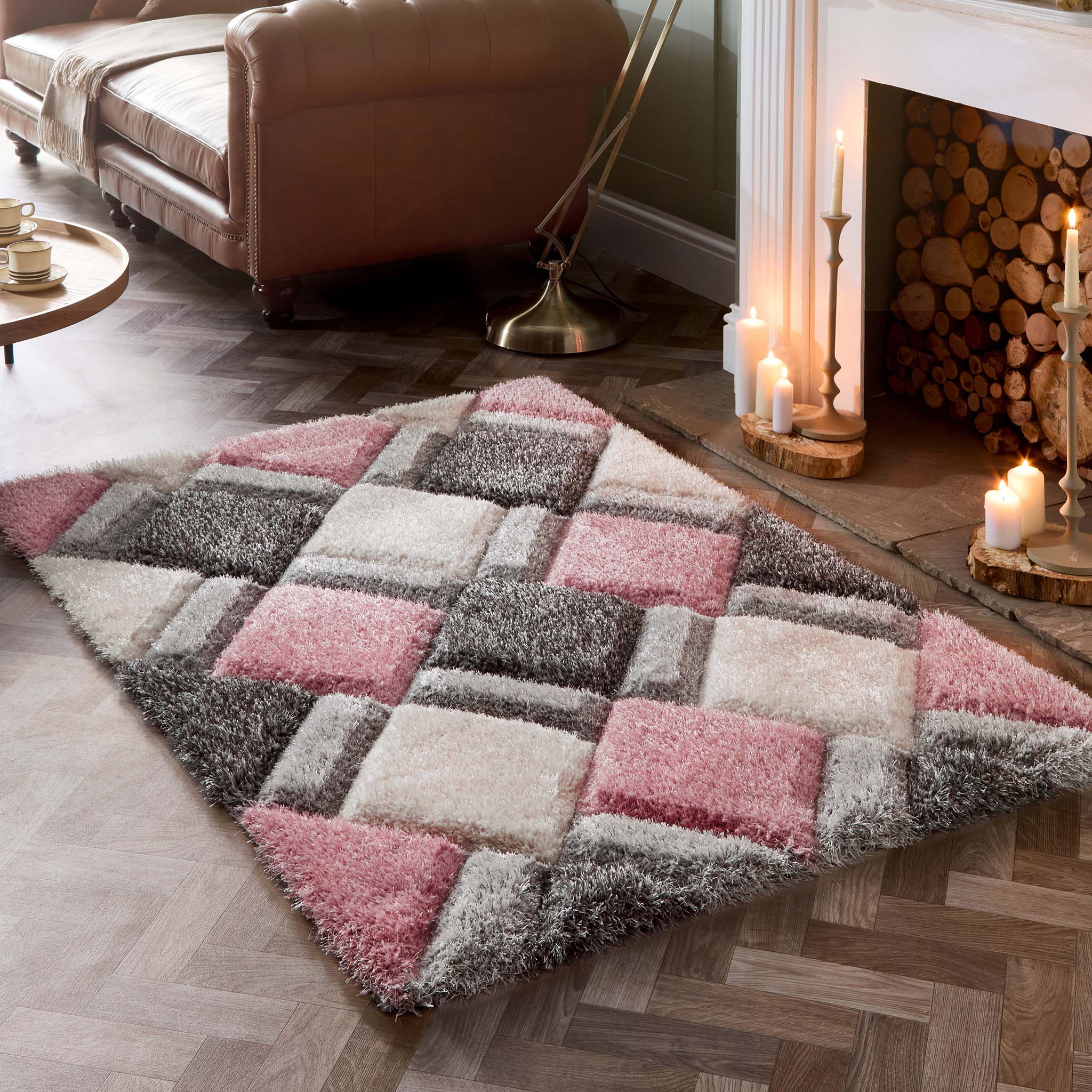 Origins 3D GEO Shaggy Blush Rug