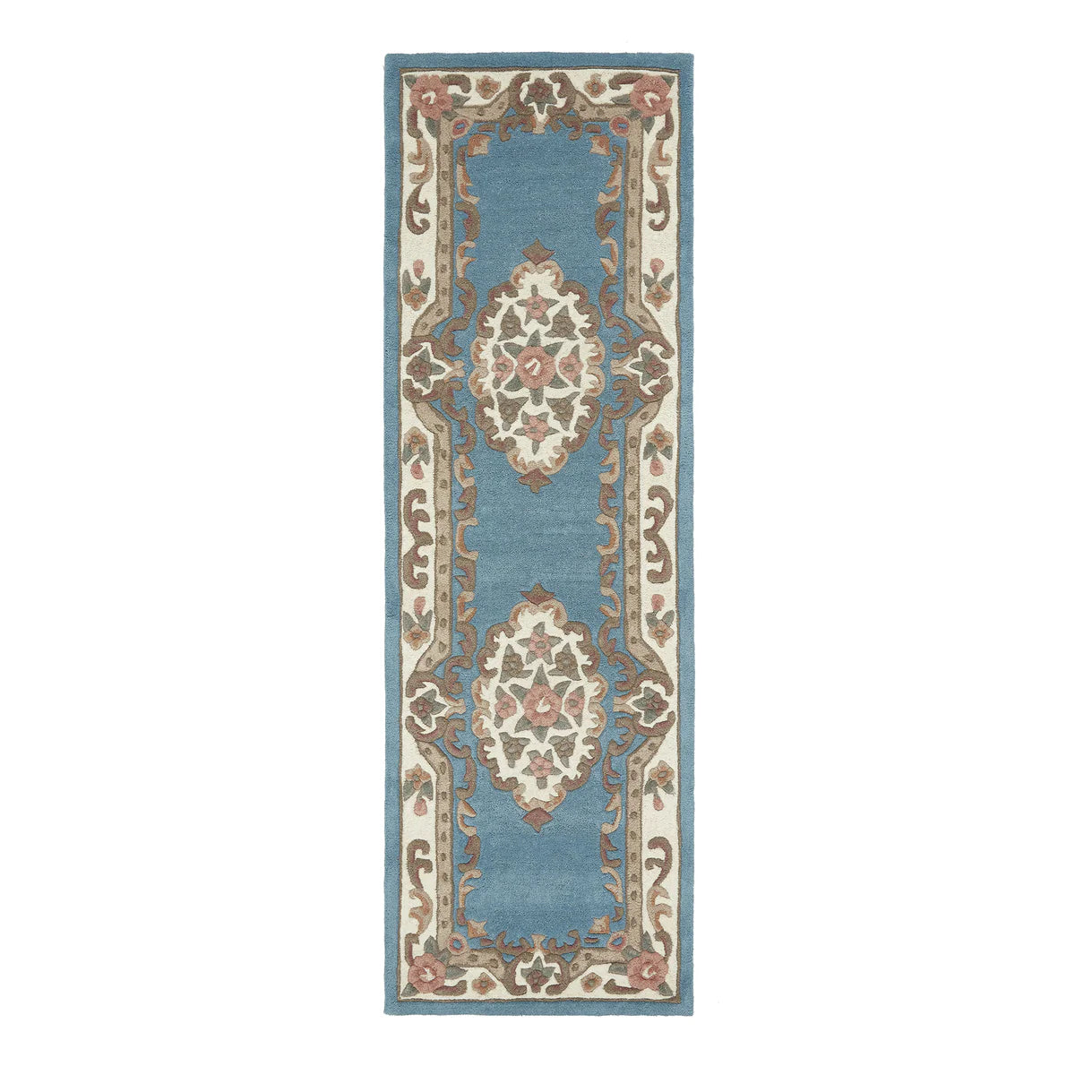 Vintage Motif - Blue Cushioned Wool Rug