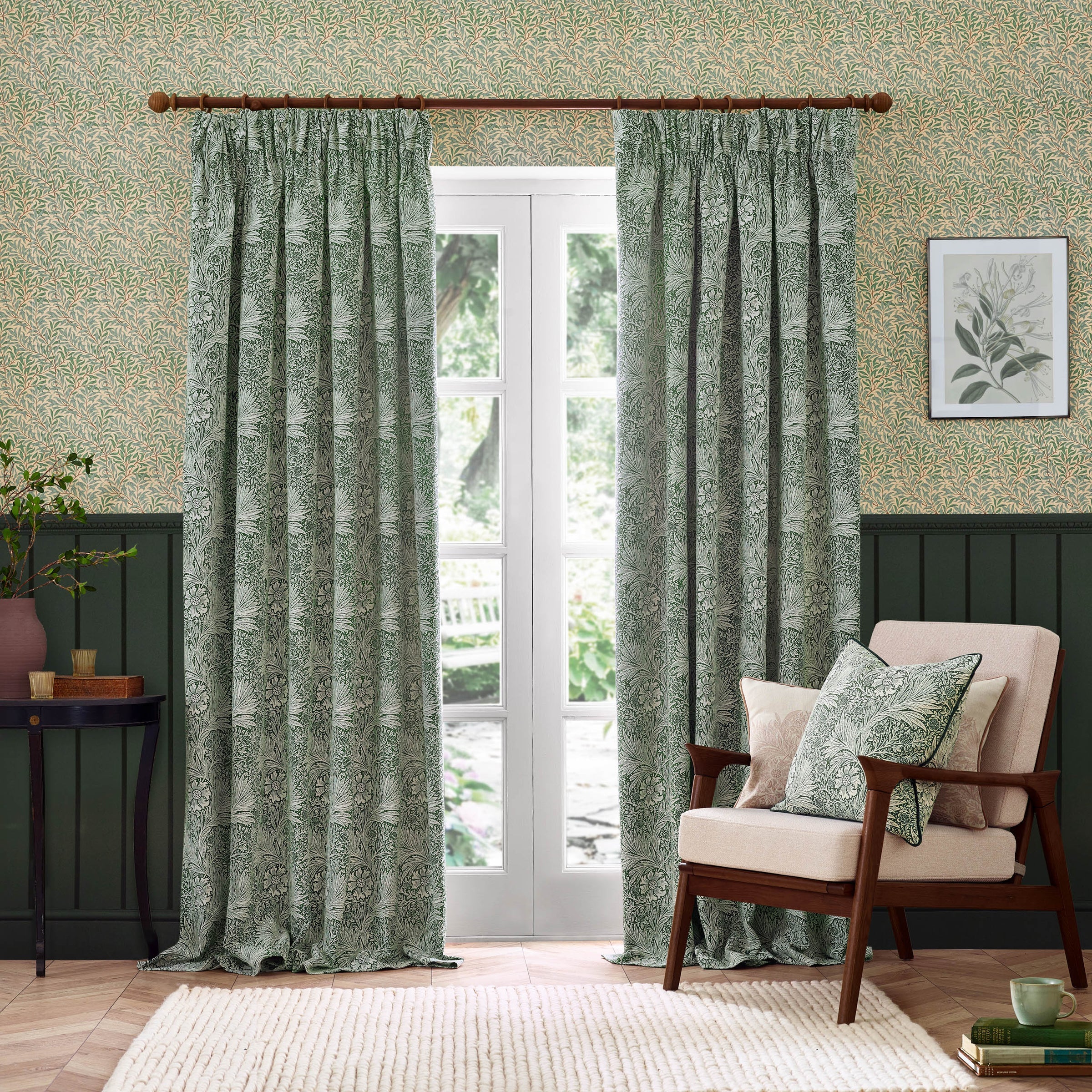 Tende a pieghe a matita in jacquard opaco Acorn Tonal - Salvia
