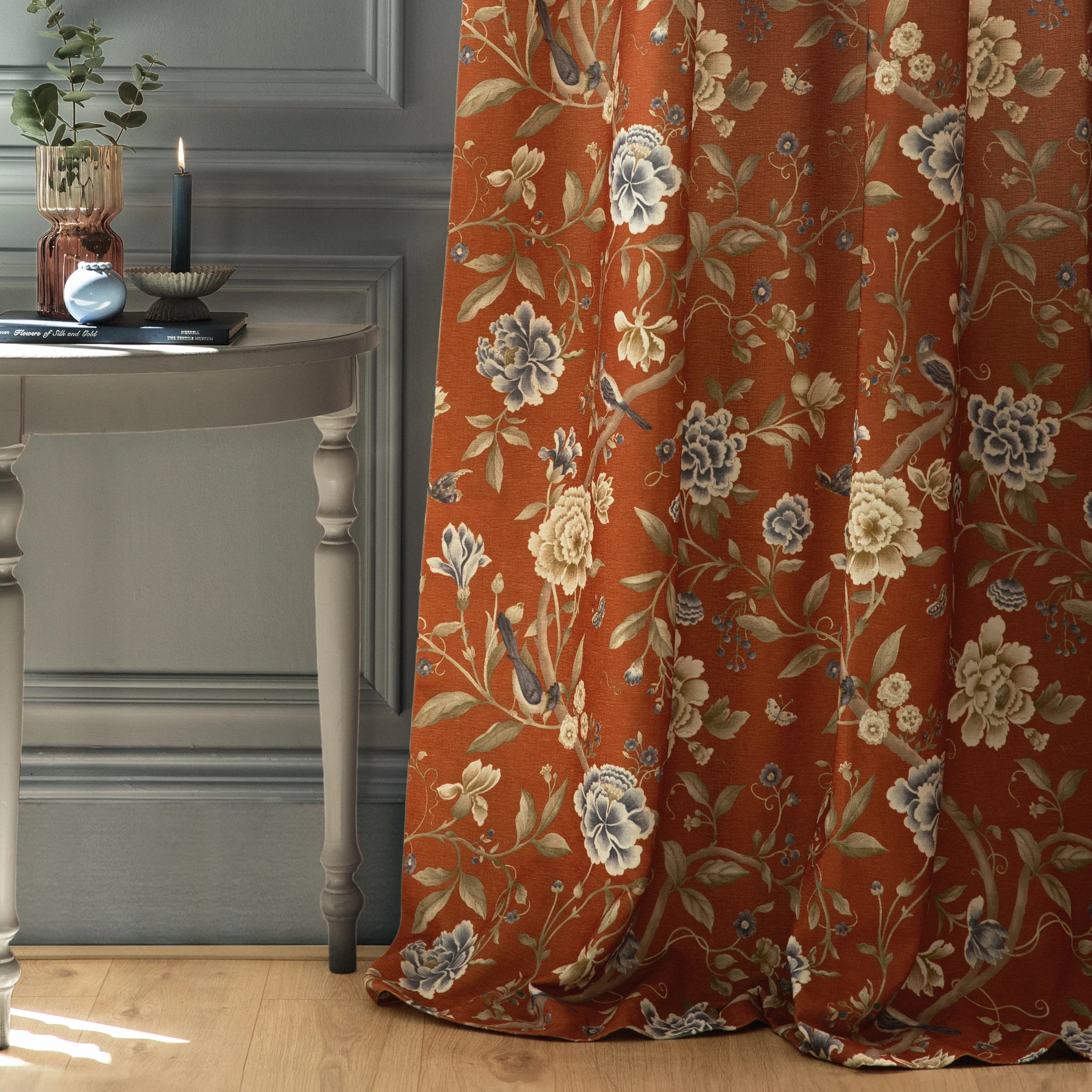 Tende a pieghe a matita in jacquard Brook Woodland - Lino