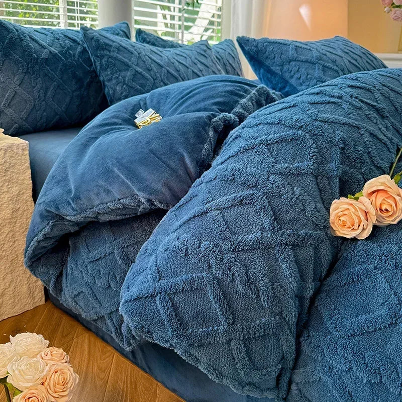 Textured fleece duvet cover in Dark Blue