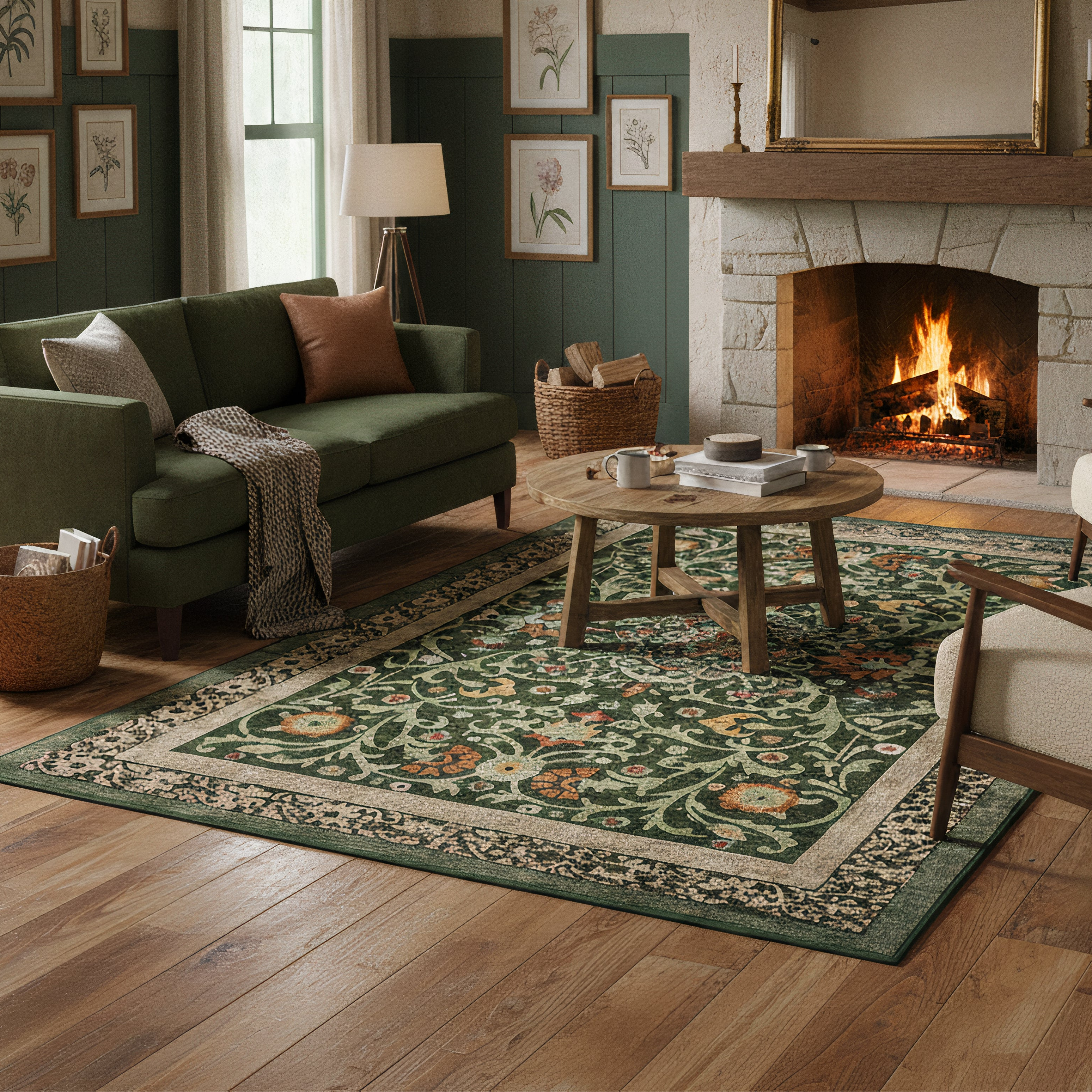Eco-Washable Rug - Country Paisley Green