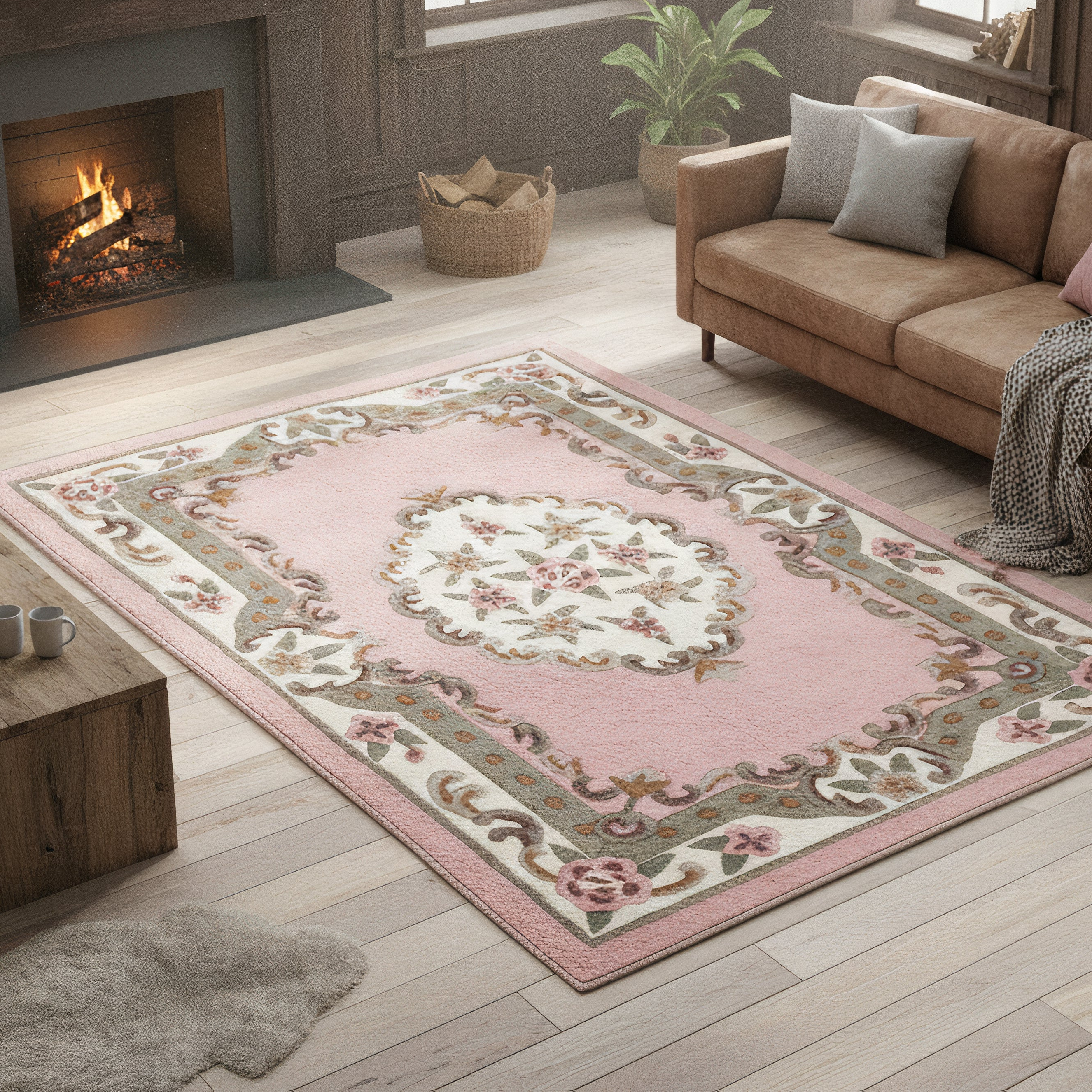Vintage Motif - Pink Cushioned Wool Rug