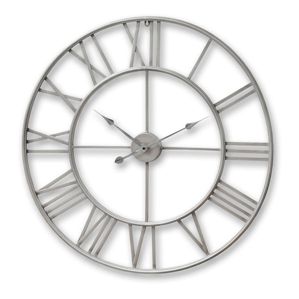 Grande orologio da parete scheletrato in argento