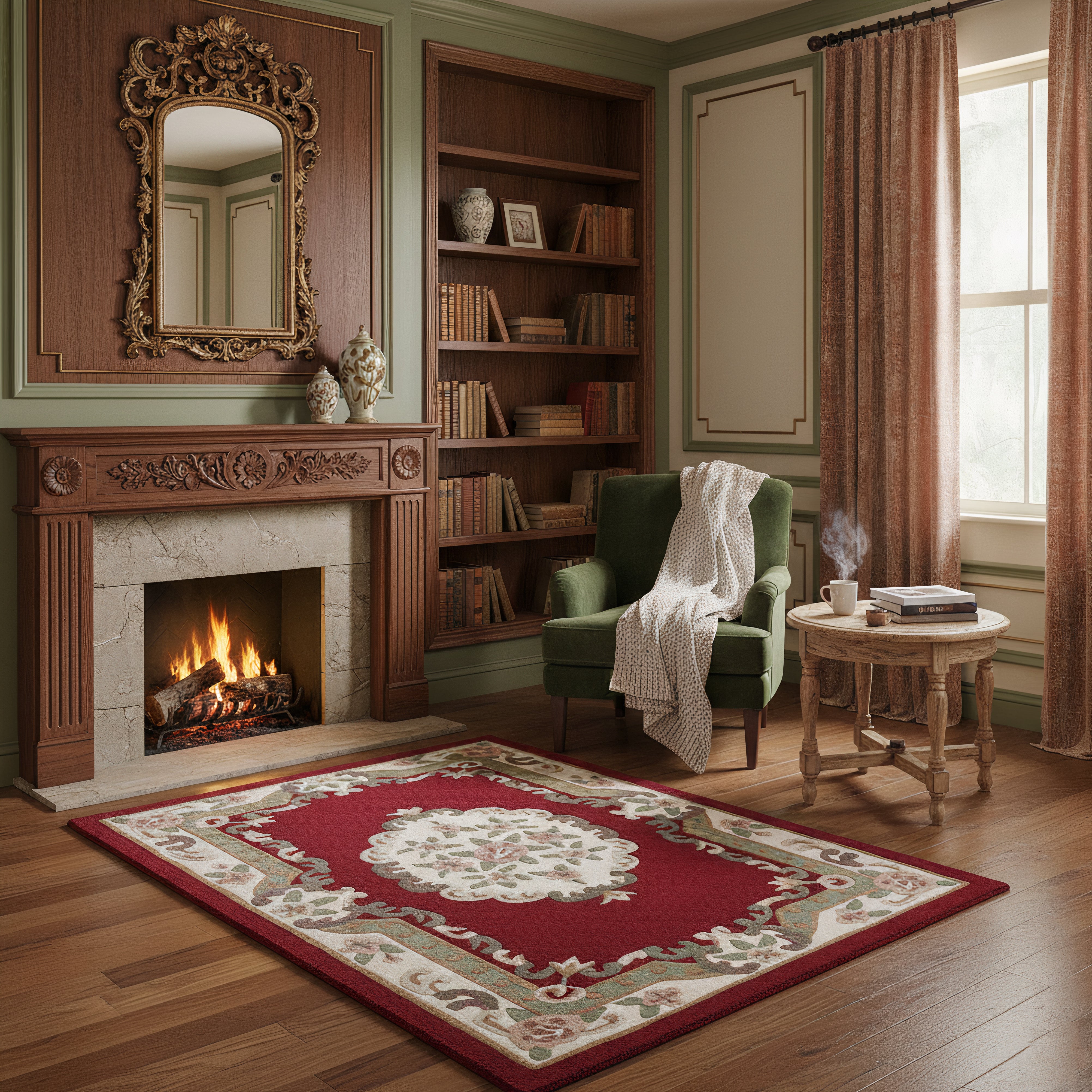 Vintage Motif - Red Cushioned Wool Rug