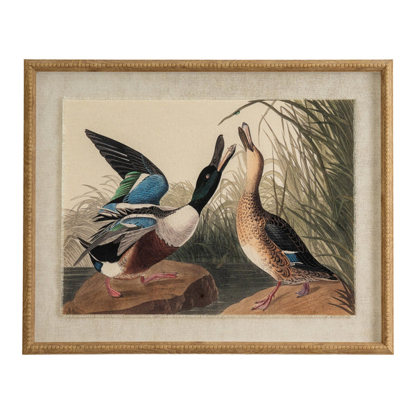Mallards Linen Wall Art Print in Beaded Wooden Frame