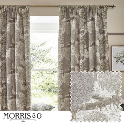 Brook Woodland Jacquard Pencil Pleat Curtains - Linen