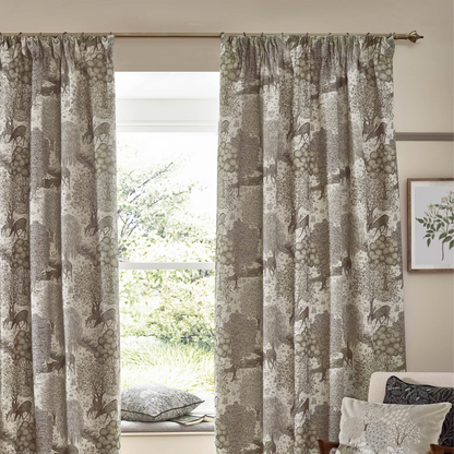 Brook Woodland Jacquard Pencil Pleat Curtains - Linen