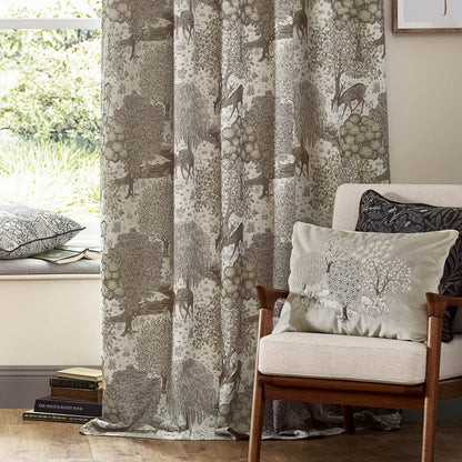Brook Woodland Jacquard Pencil Pleat Curtains - Linen