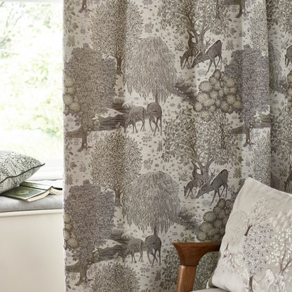 Brook Woodland Jacquard Pencil Pleat Curtains - Linen