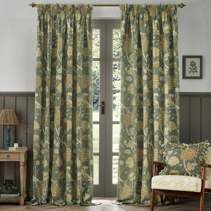 Tende a pieghe a matita in jacquard Brook Woodland - Lino