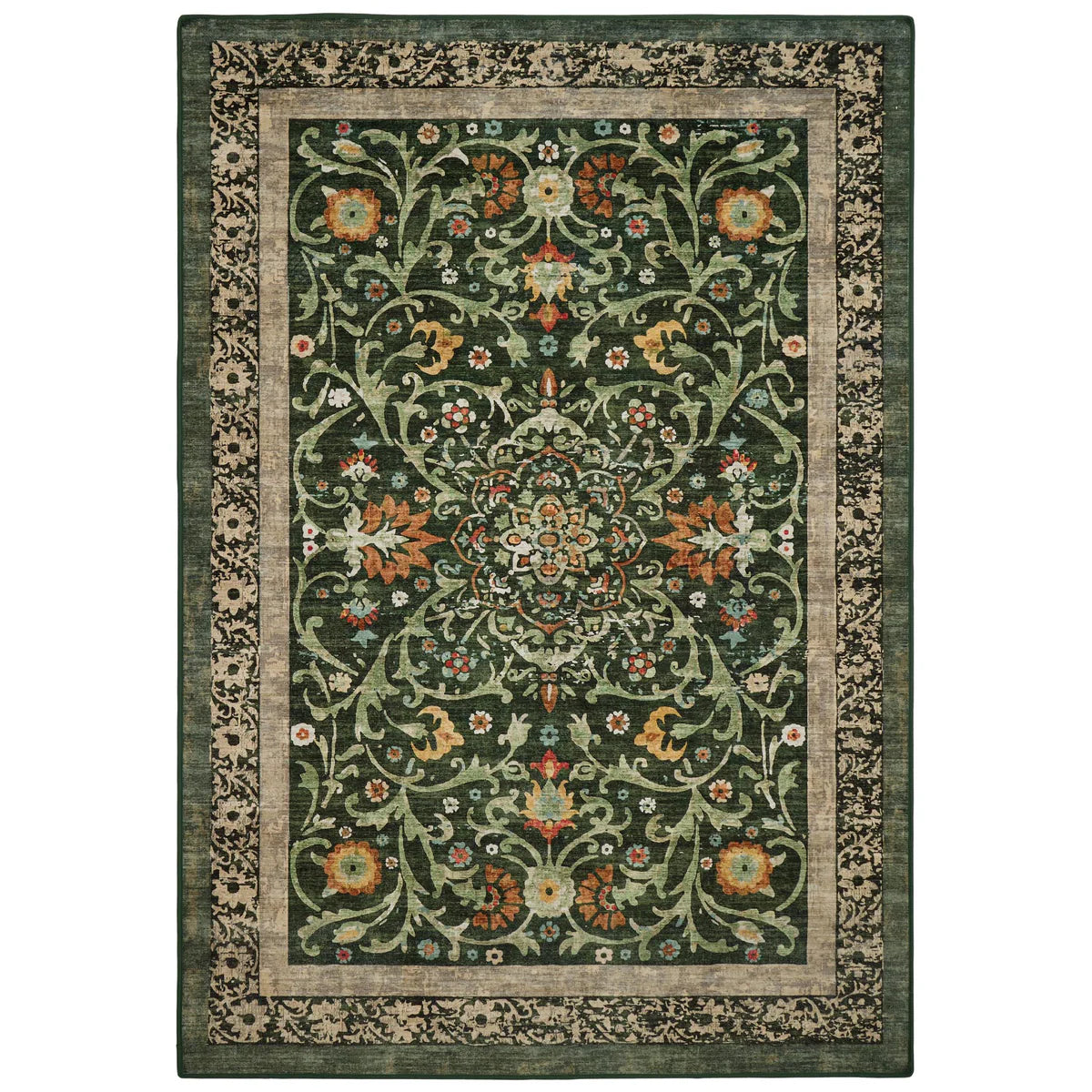 Eco-Washable Rug - Country Paisley Green