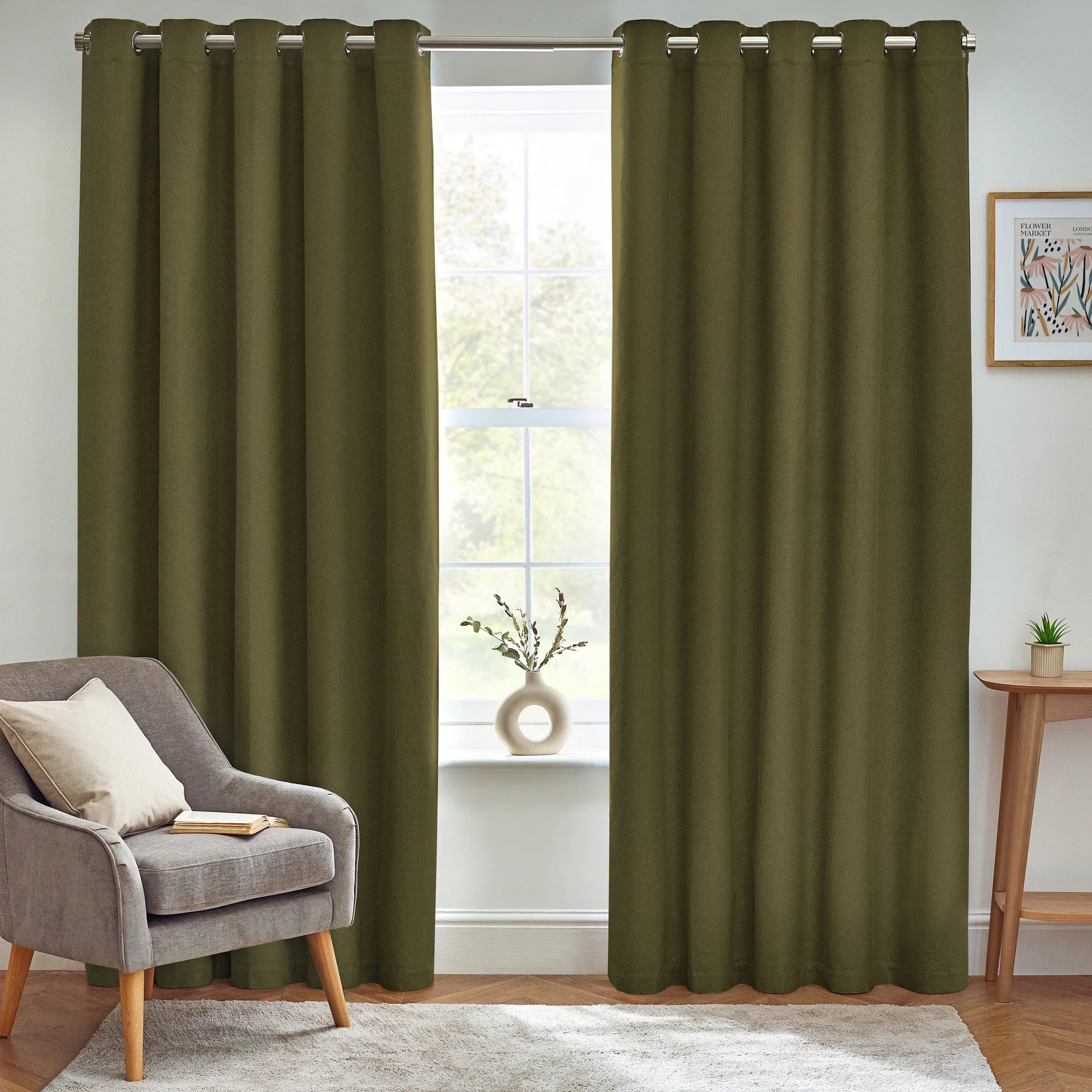 Dawn Textured Thermal Blackout Eyelet Curtains - Olive
