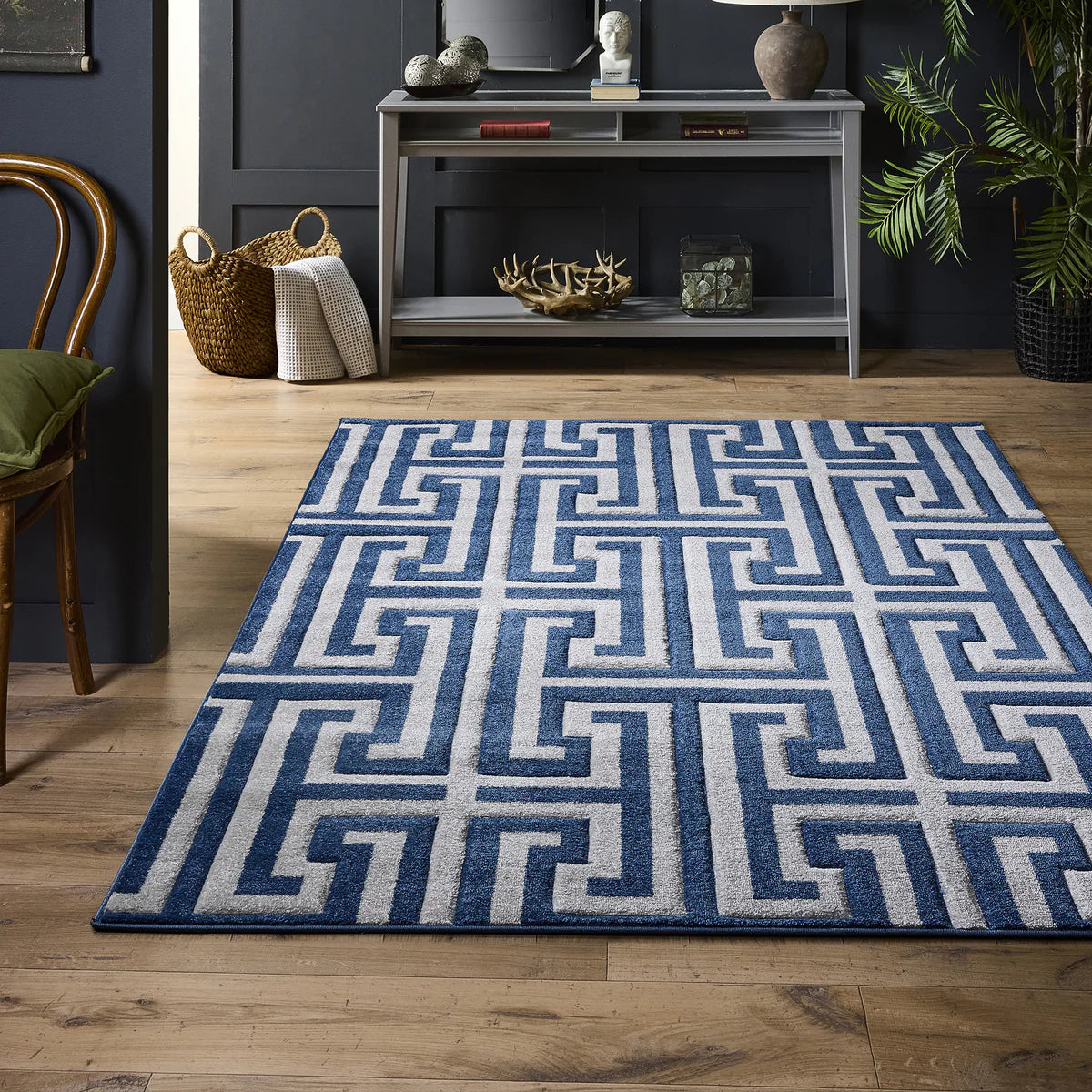 Origins Greek Key Rug - Navy/Grey