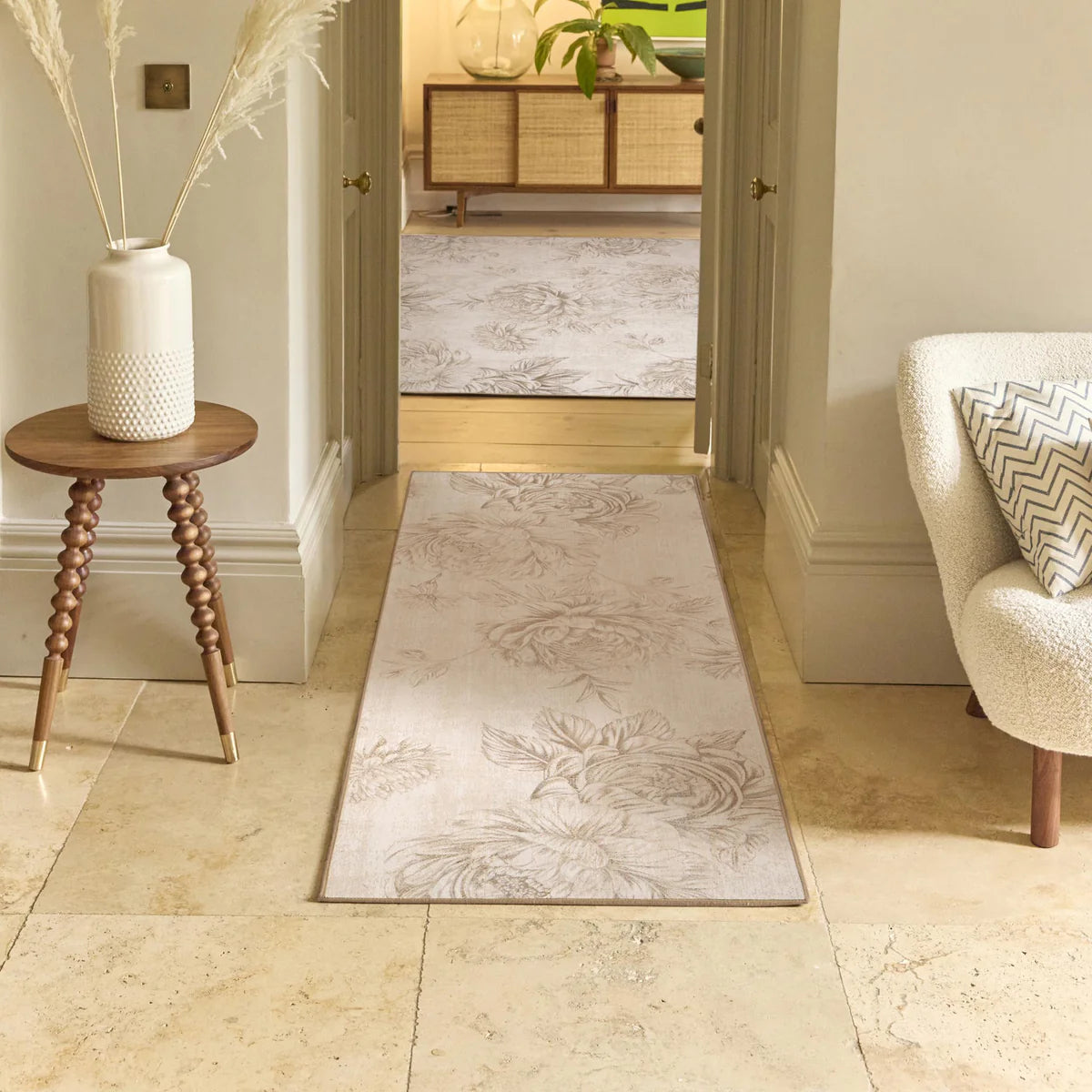 Eco-Washable Rug - Floral Beige