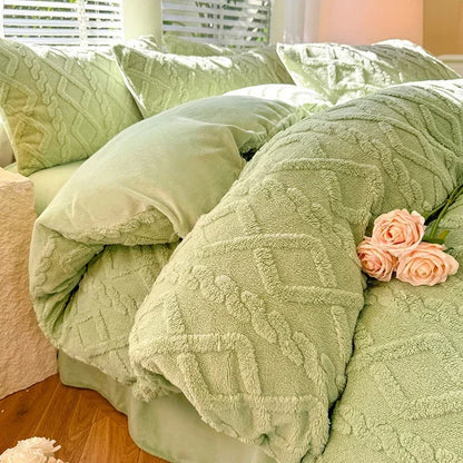 Textured fleece duvet cover in Green