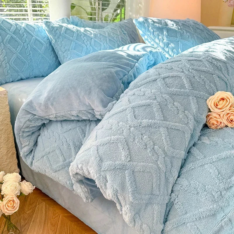 Textured fleece duvet cover in Light Blue