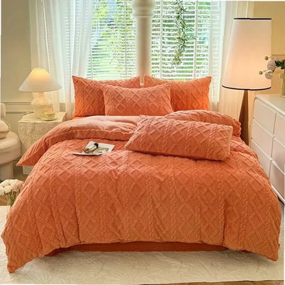 Textured fleece duvet cover on a made queen bed