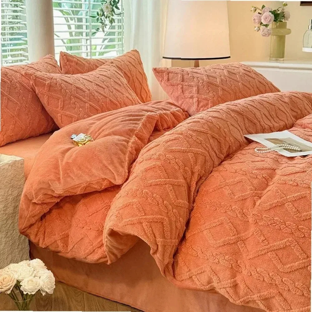 Plush textured duvet cover with matching pillowcases