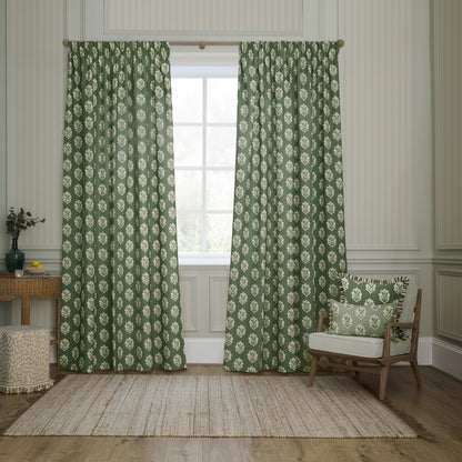 Tende a pieghe a matita in jacquard Brook Woodland - Lino