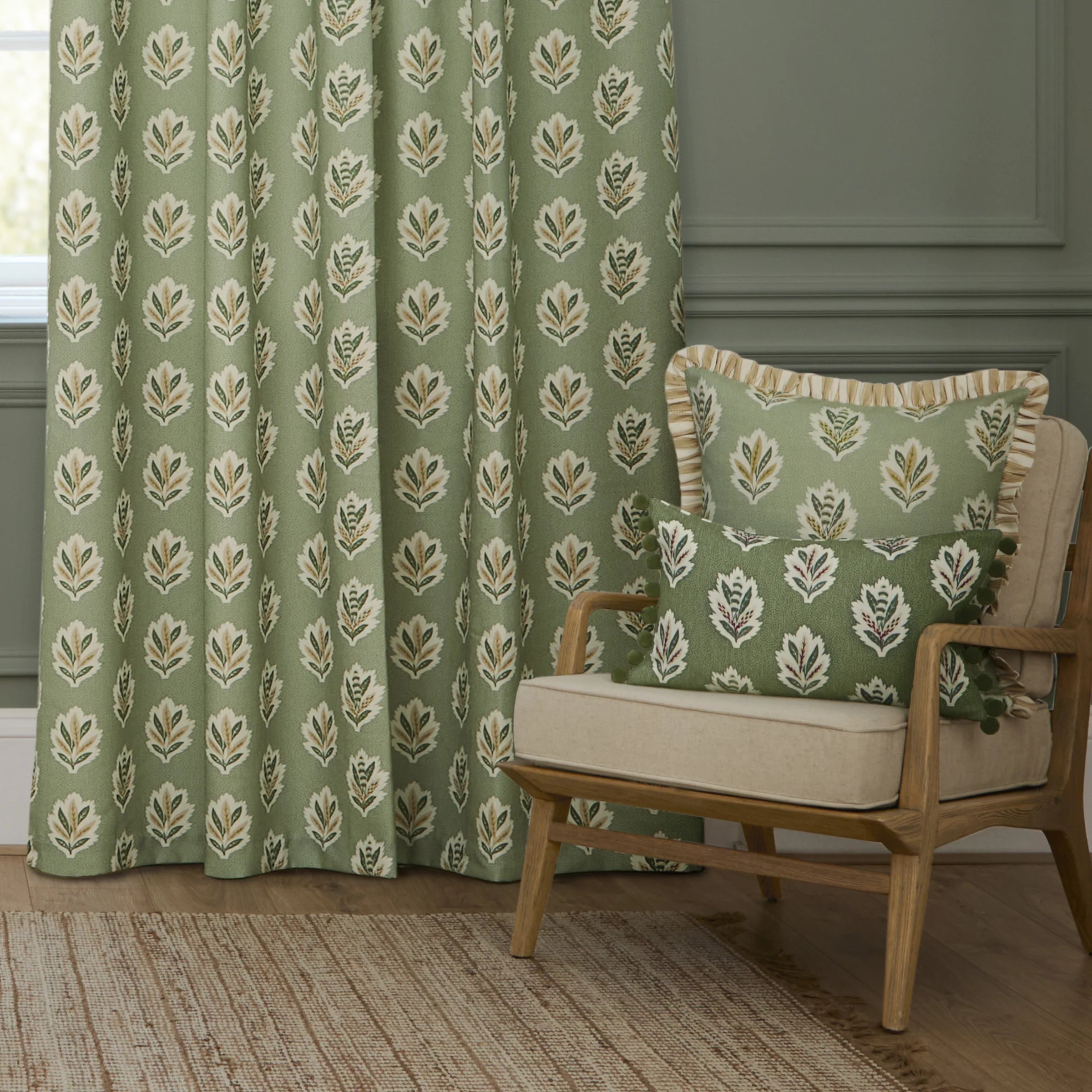 Tende a pieghe a matita in jacquard Brook Woodland - Lino