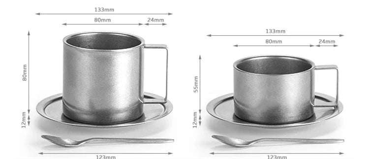 Stainless Steel Coffee Cup With Matching Saucer & Spoon