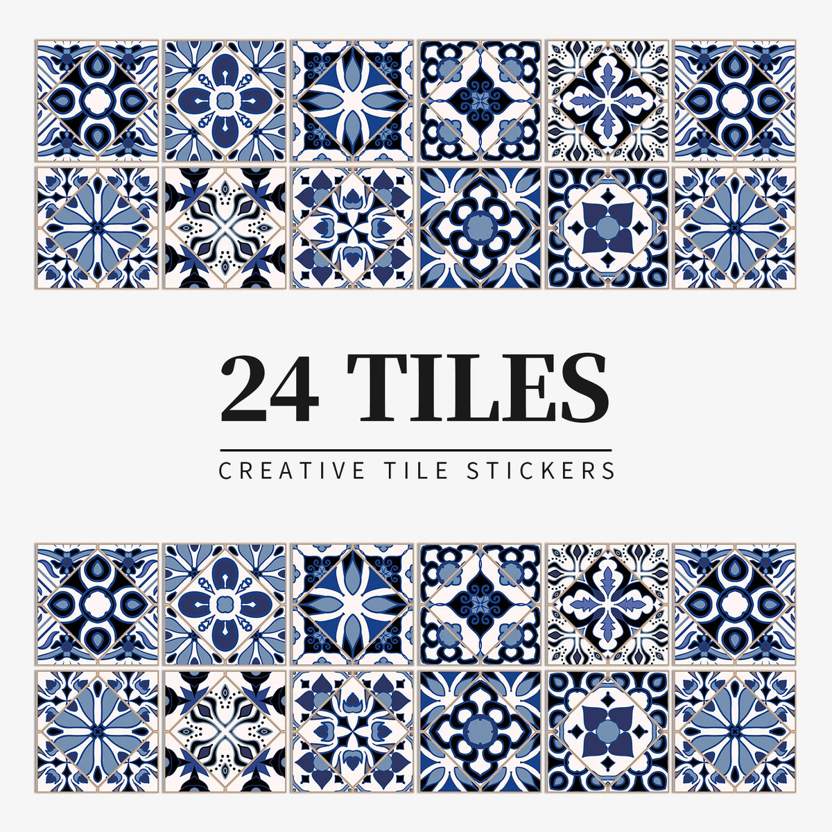 Peel and Stick Moroccan Tile Stickers in Navy and White