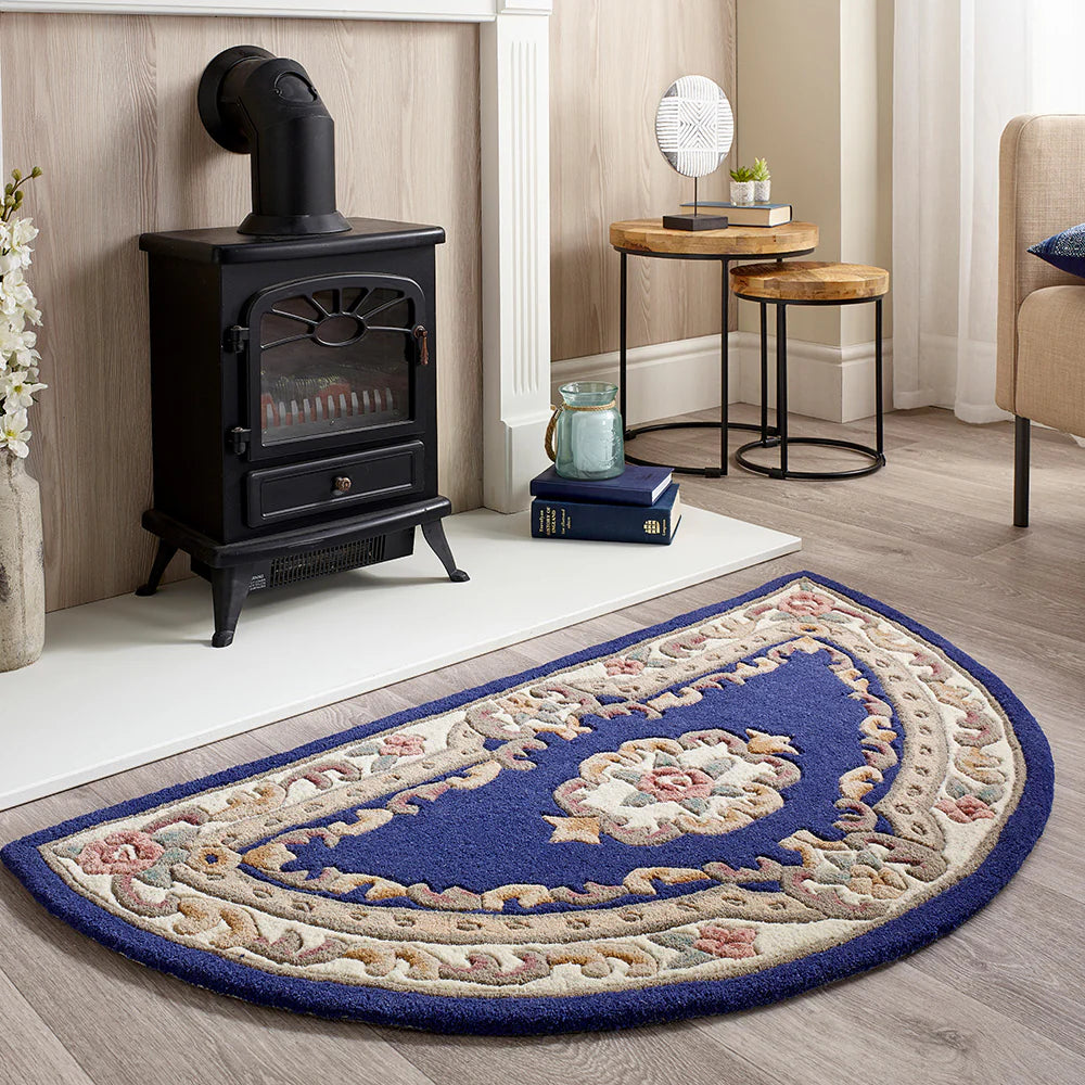 Vintage Motif - Navy Blue Cushioned Wool Rug