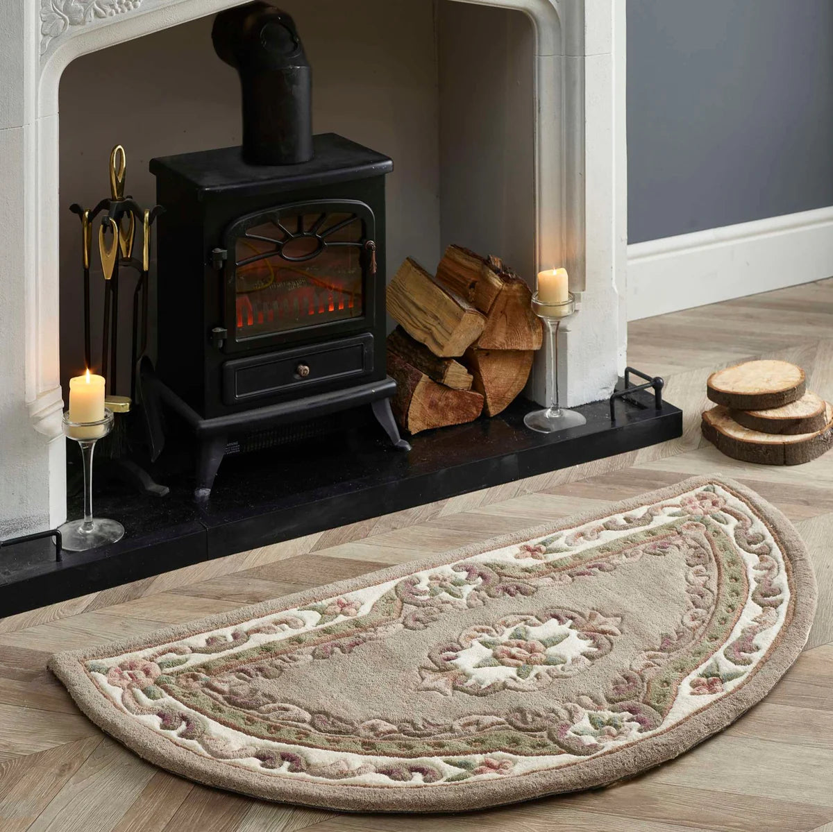 Vintage Motif - Beige Cushioned Wool Rug