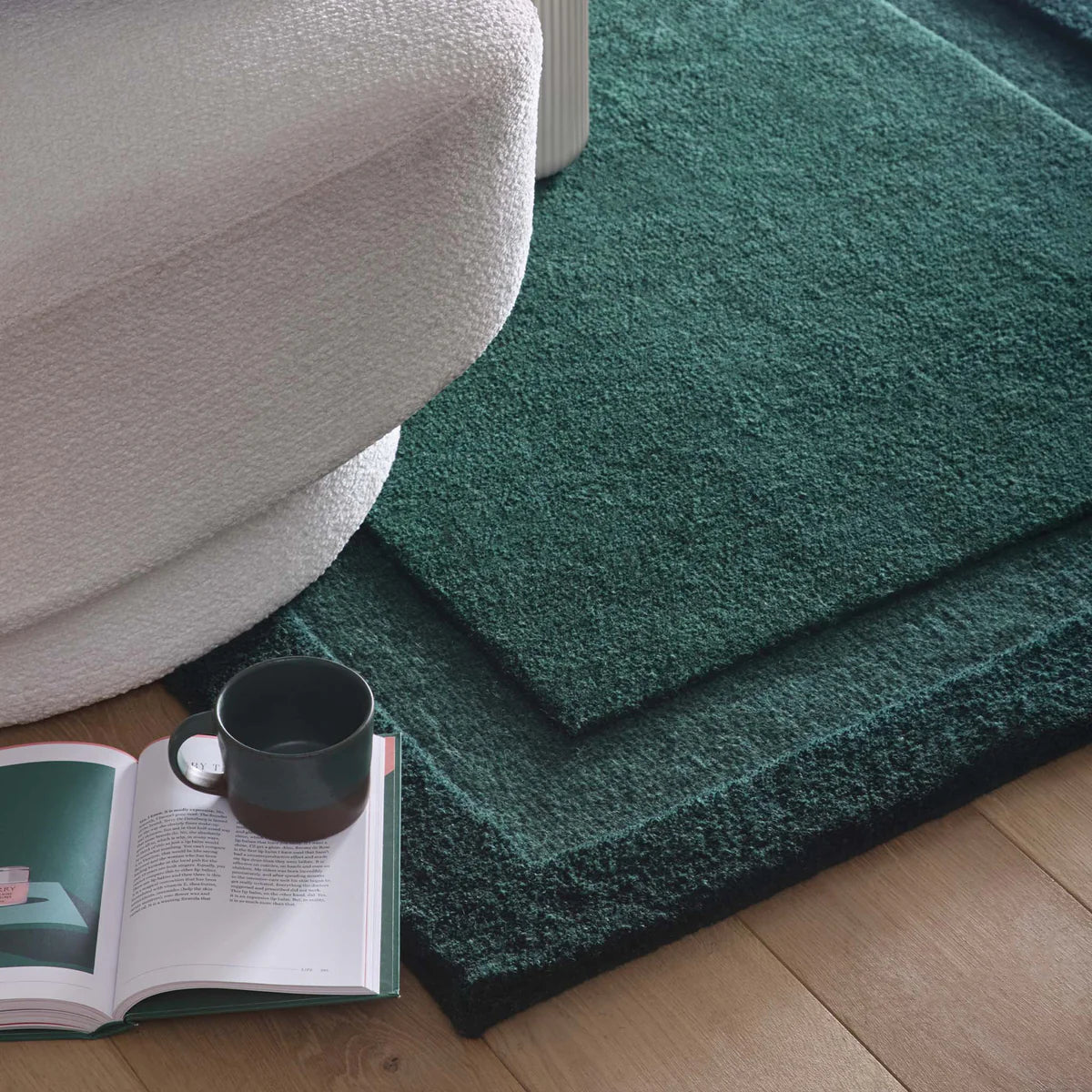 Origins Stacked Border Wool Rug - Dark Green