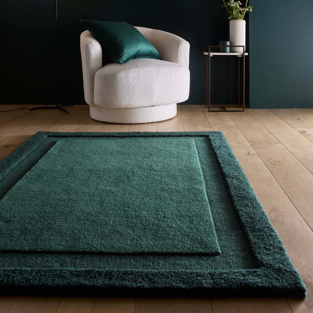 Origins Stacked Border Wool Rug - Dark Green