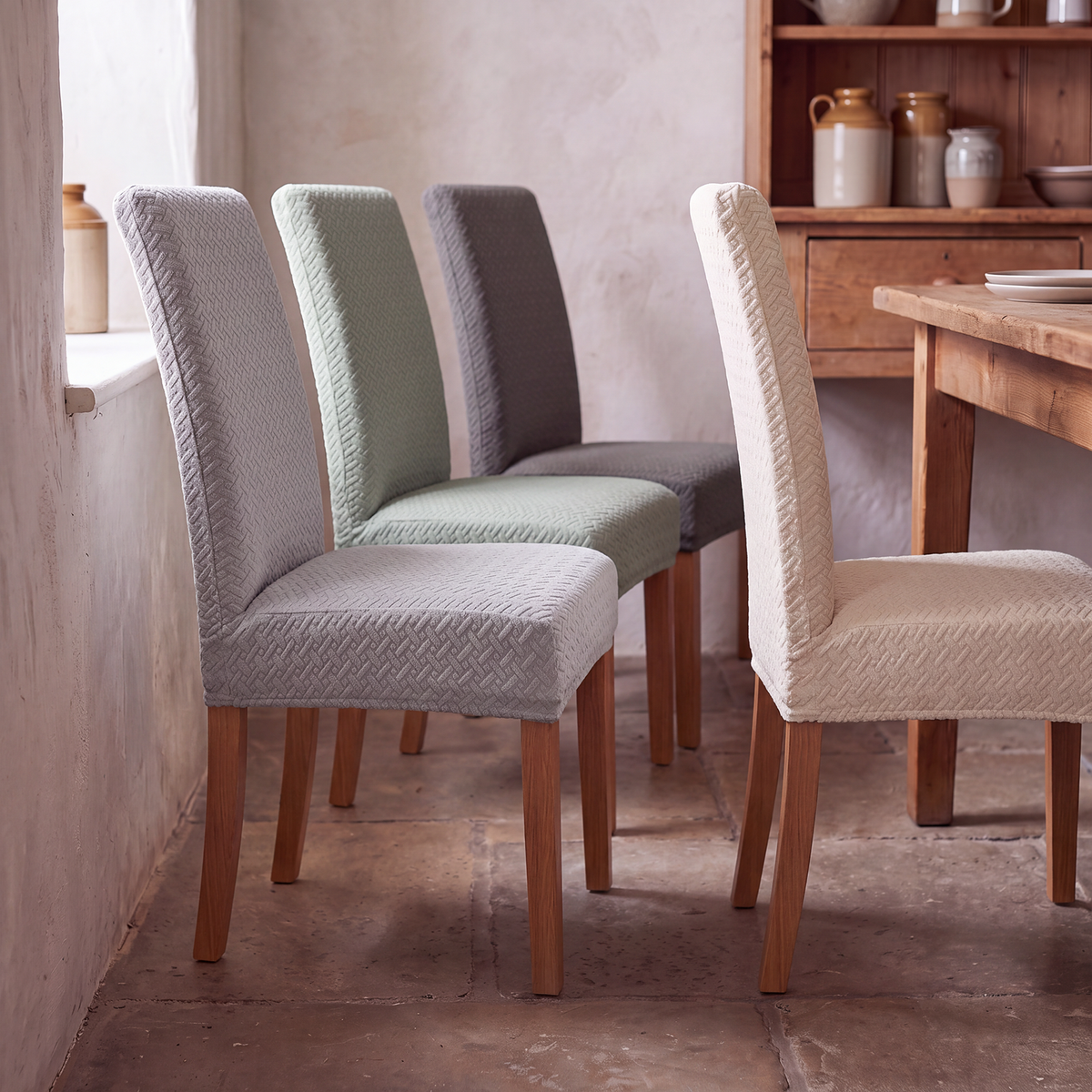 Fodere per sedia da pranzo elasticizzate jacquard testurizzate