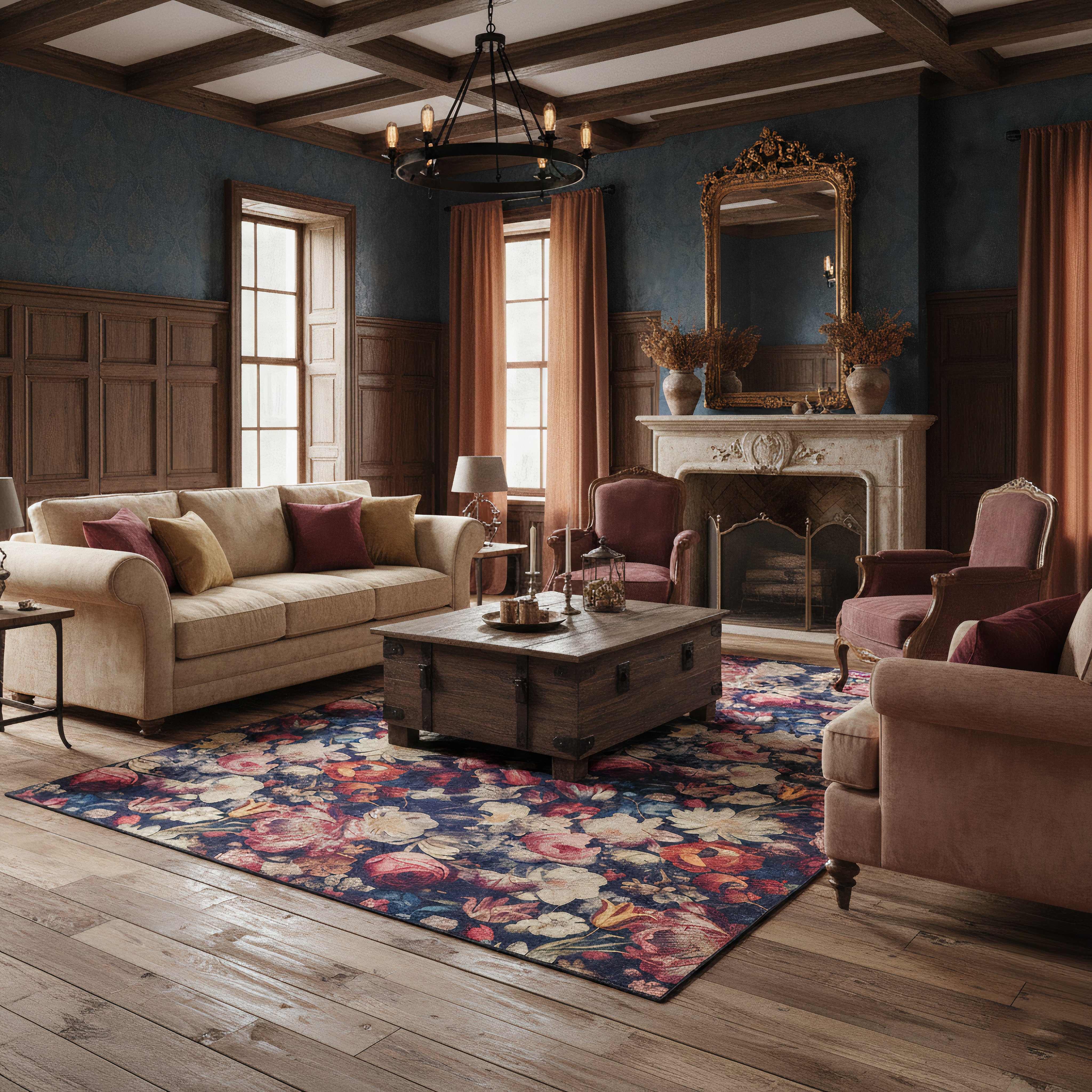 Tappeto eco-lavabile - Fiori scuri