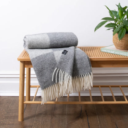 Grey Checkerboard Fine Wool Blanket