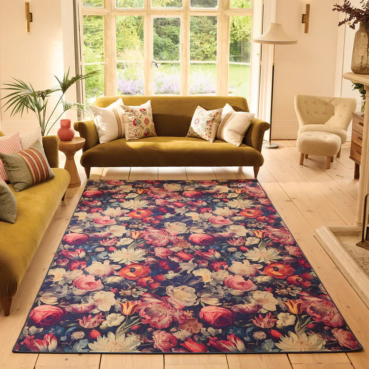 Tappeto eco-lavabile - Fiori scuri