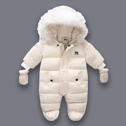 {CLEARANCE SALE} Padded Snowsuit With Fleece Fur Lining Grey 6-9 months