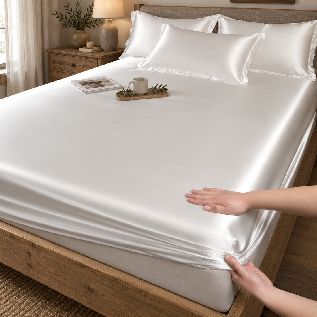 Satin Fitted Sheet with Deep Pockets