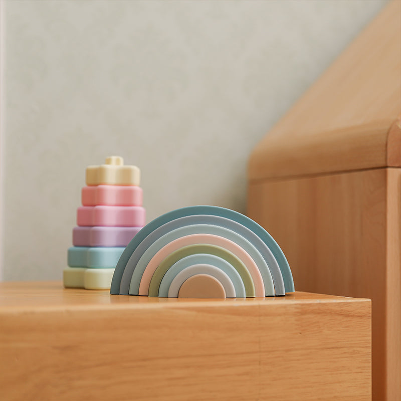 Montessori-Stapelspielzeug aus Silikon für Kinder, Regenbogen